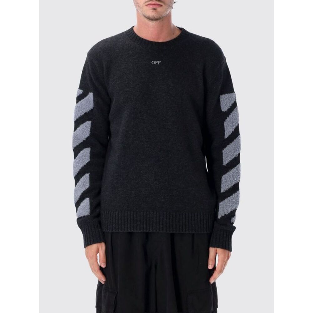 Off-White Men Diagonal Stripes Wool-Blend Crewneck Jumper Off-White